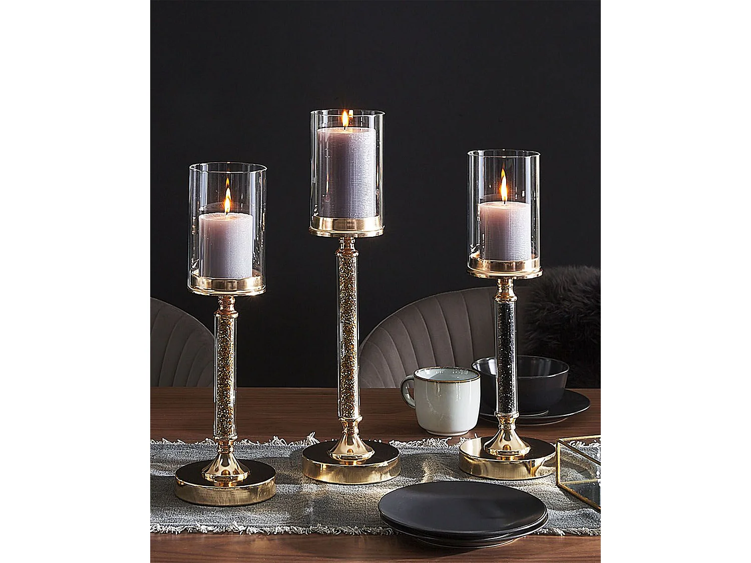 Bougeoir ABBEVILLE Verre 41 cm Noir