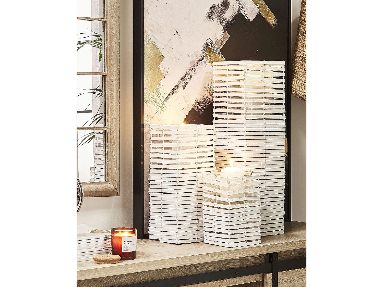 Lot de 3 bougeoirs MAROLA Bois de peuplier 54/34/20 cm Blanc