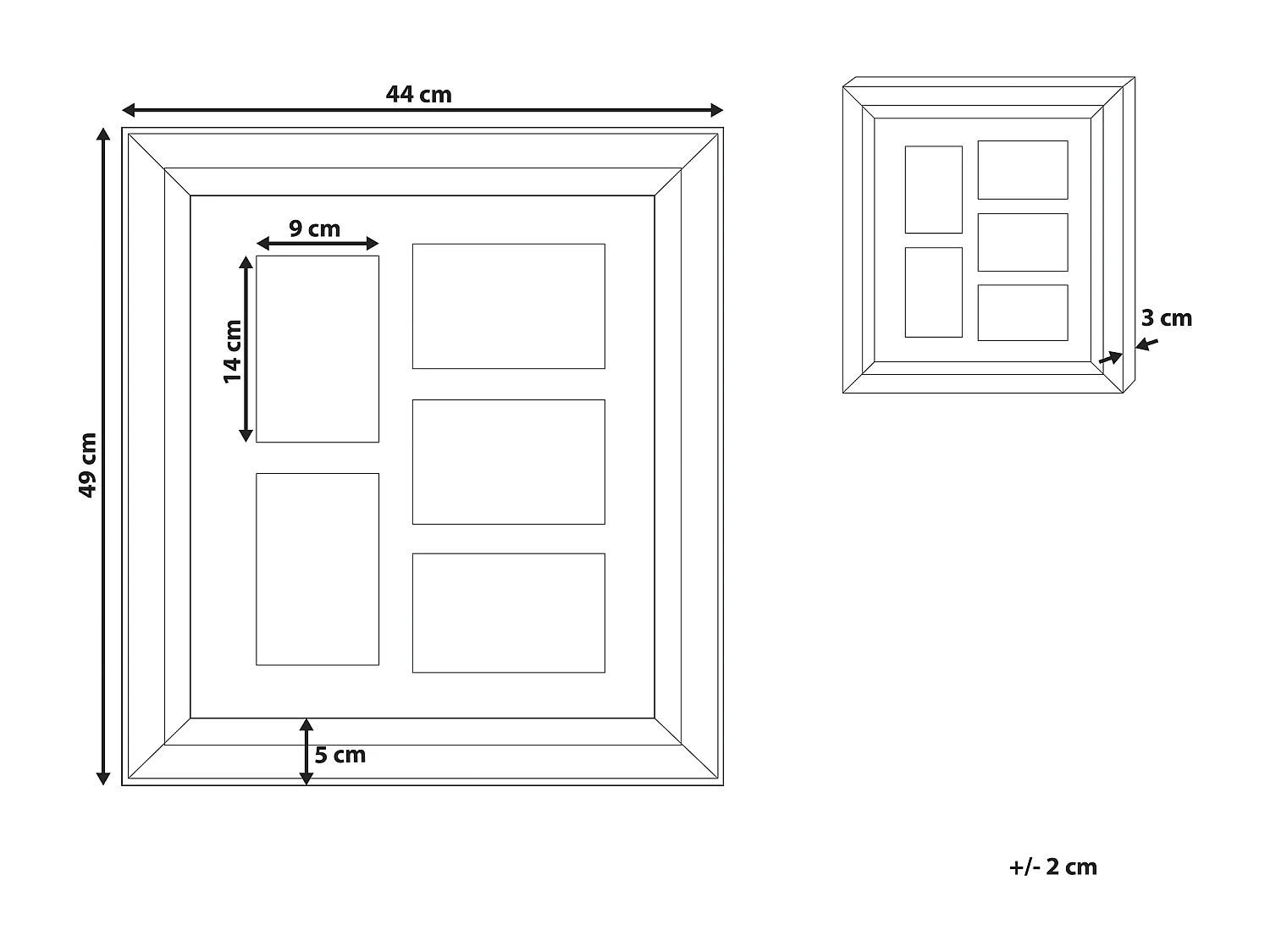 Deko Bilderrahmen Collage aus Kunststoff silber für 5 Fotos 44x49 cm Dalaba