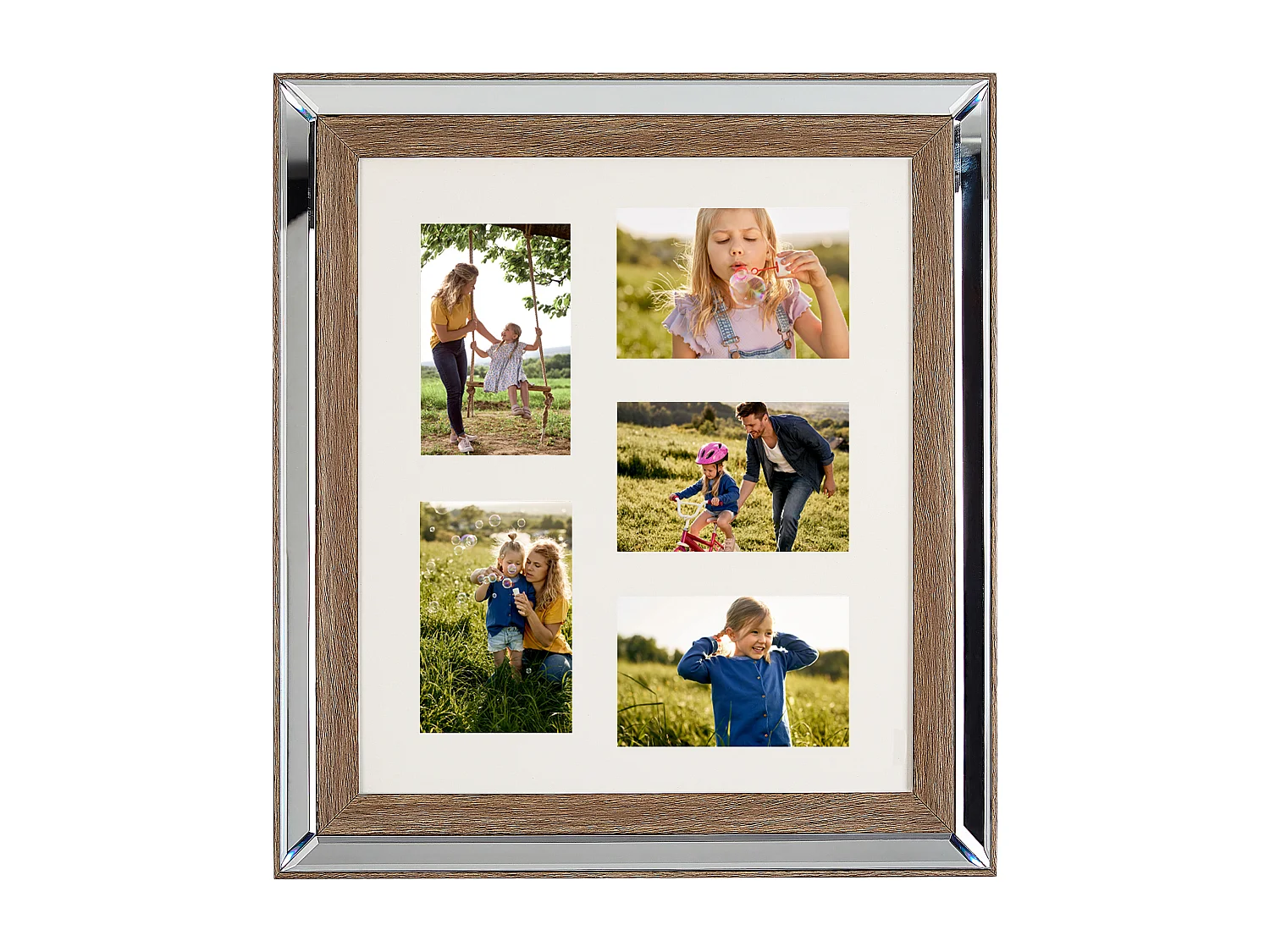 Bilderrahmen Spiegeleffekt dunkler Holzfarbton / silber für 5 Fotos 49x44 Sinta