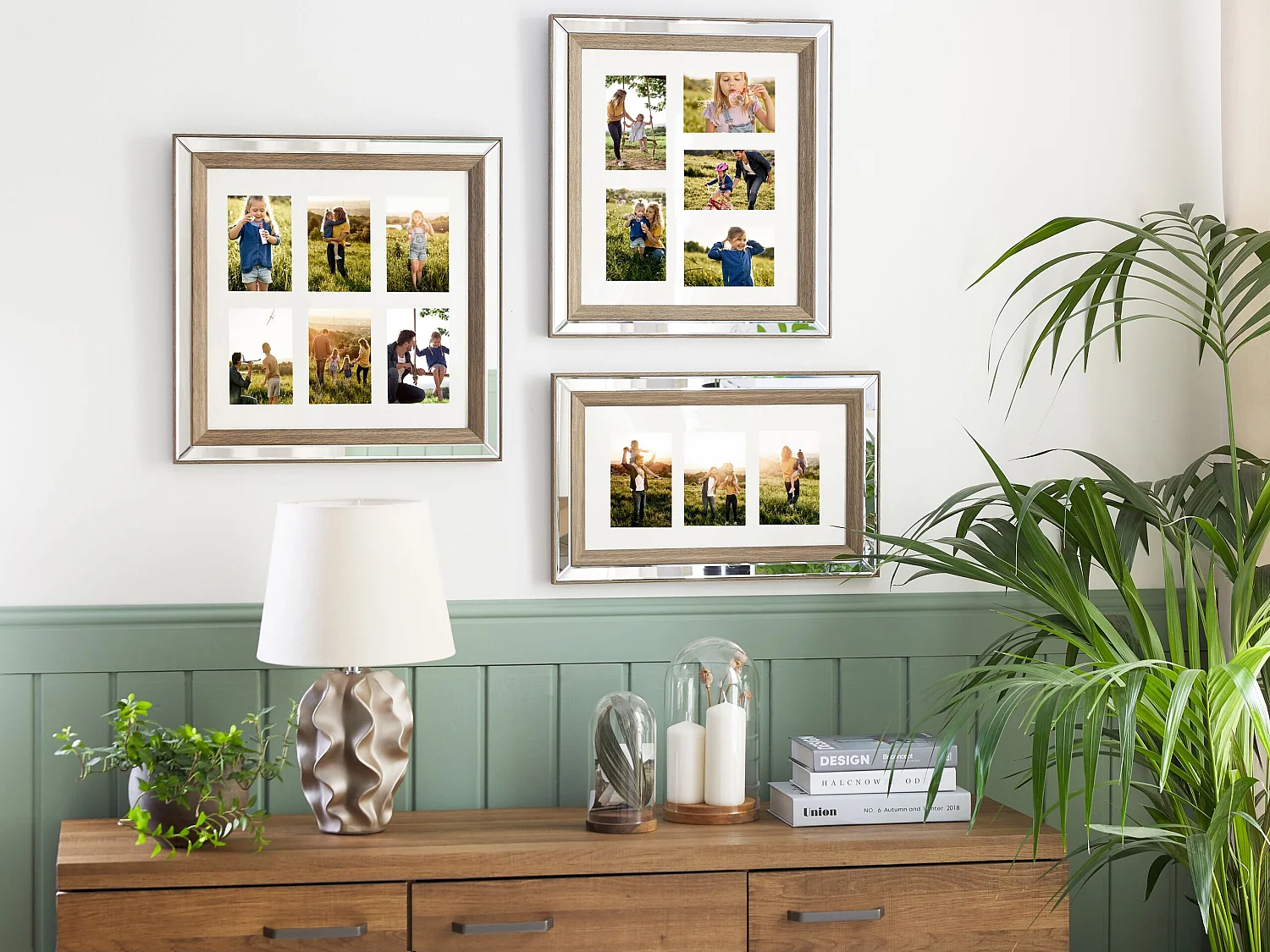 Bilderrahmen Spiegeleffekt dunkler Holzfarbton / silber für 5 Fotos 49x44 Sinta