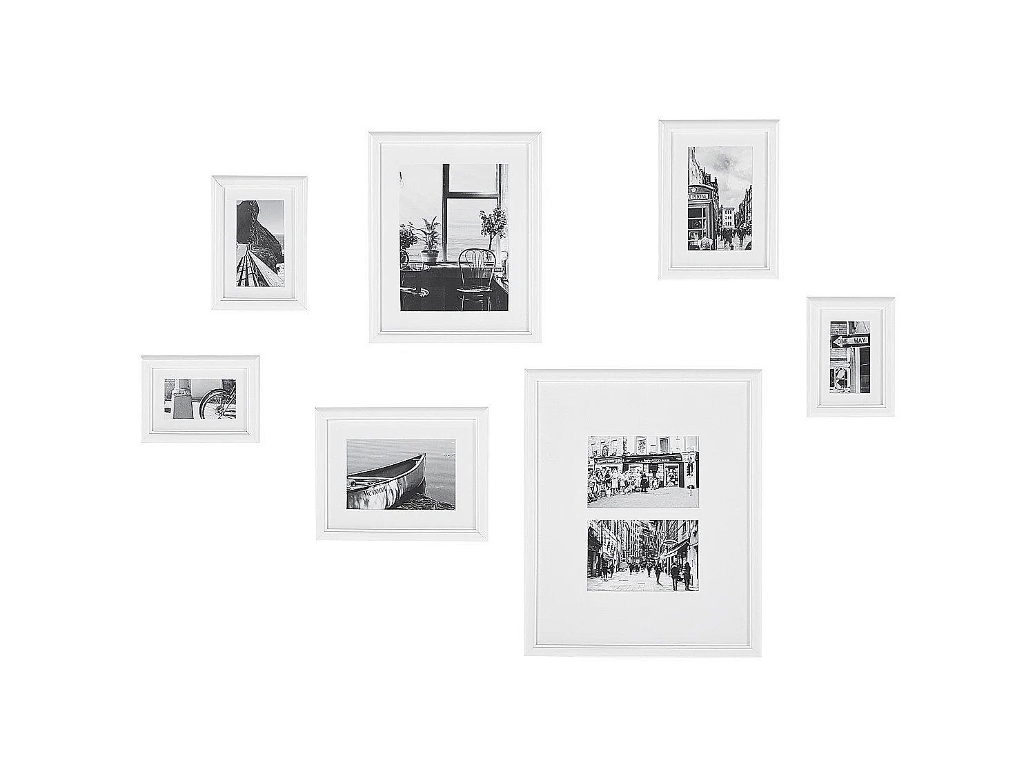 Set of 7 Photo Frames ZINARE Urban Motif White