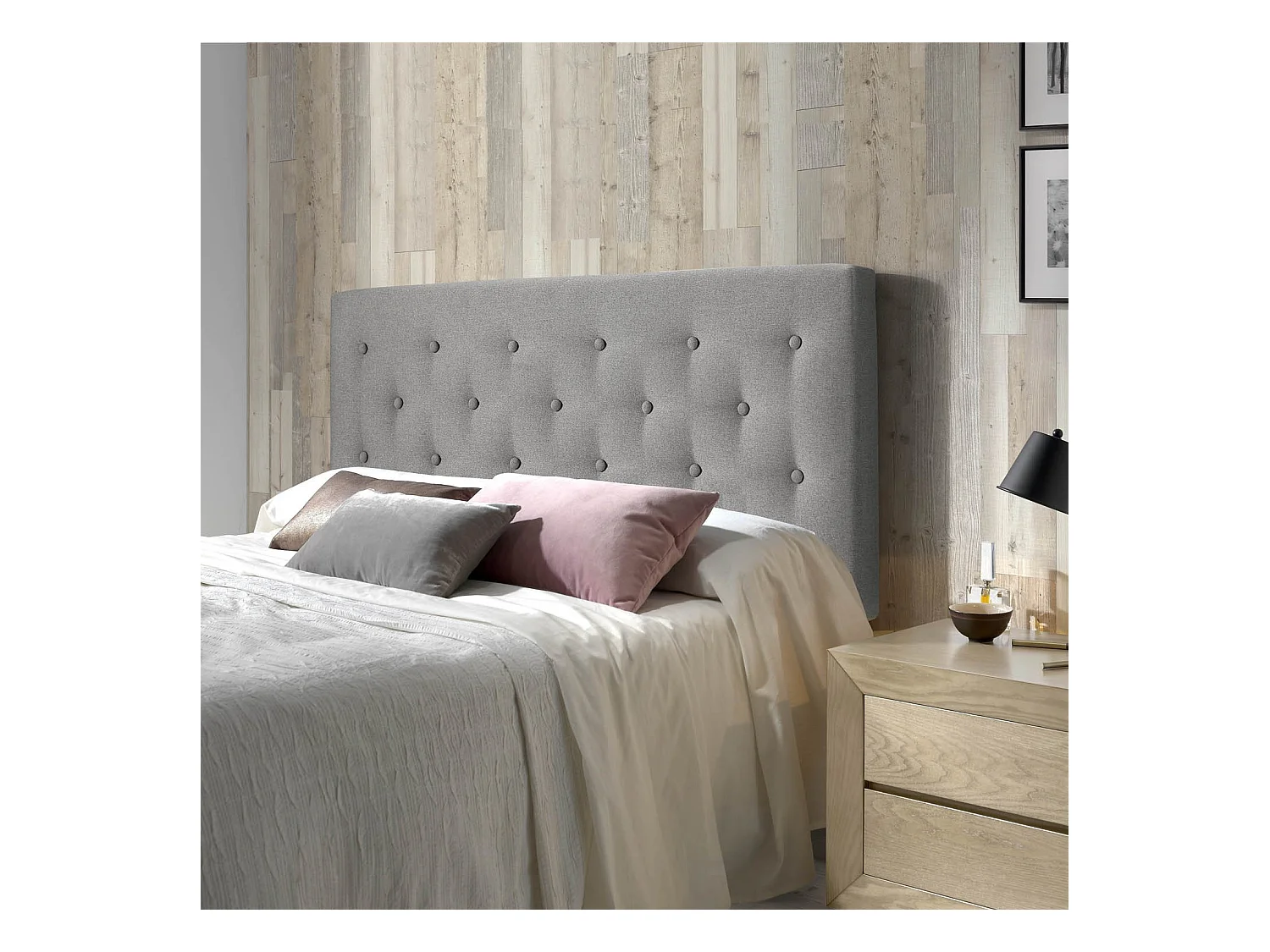 Cabecero tapizado Oslo 140x100 cm, capitone en Tela Gris, 8 cm de profundidad