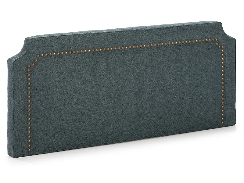 Tête de lit tapissée Leonor 160x60 cm Bleu, Clous en Marron