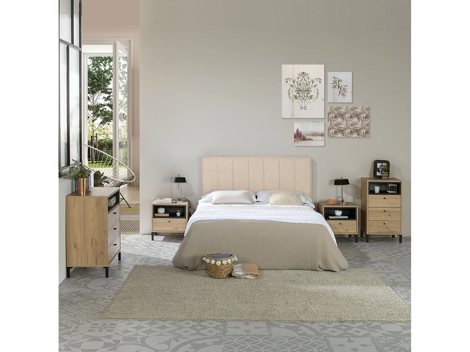 Tête de lit tapissée Creta 160x60 cm Couleur Beige, 8 cm d'épaisseur