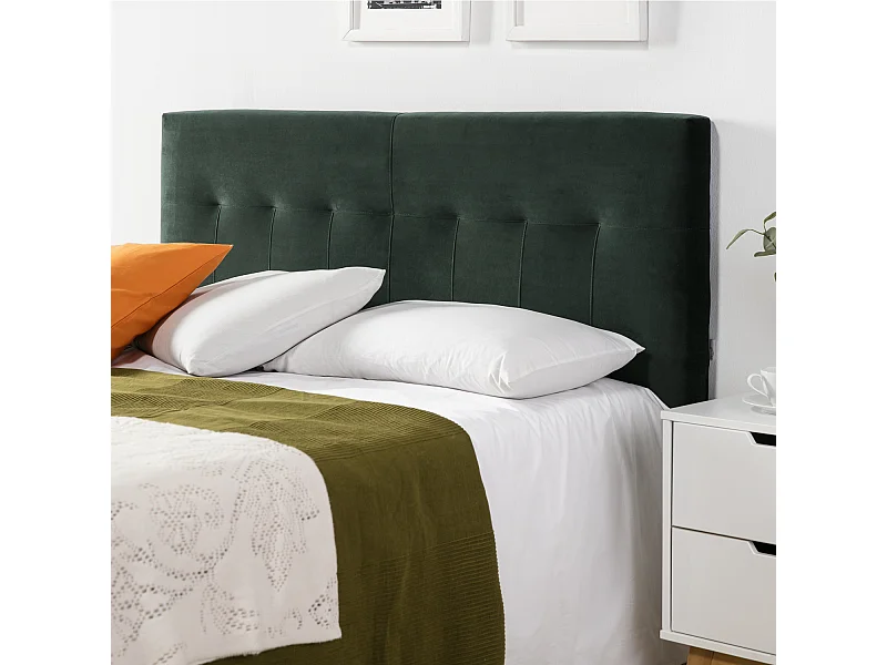 Testiera Napoles rivestita in velluto 140x100 cm color verde, gambe di legno