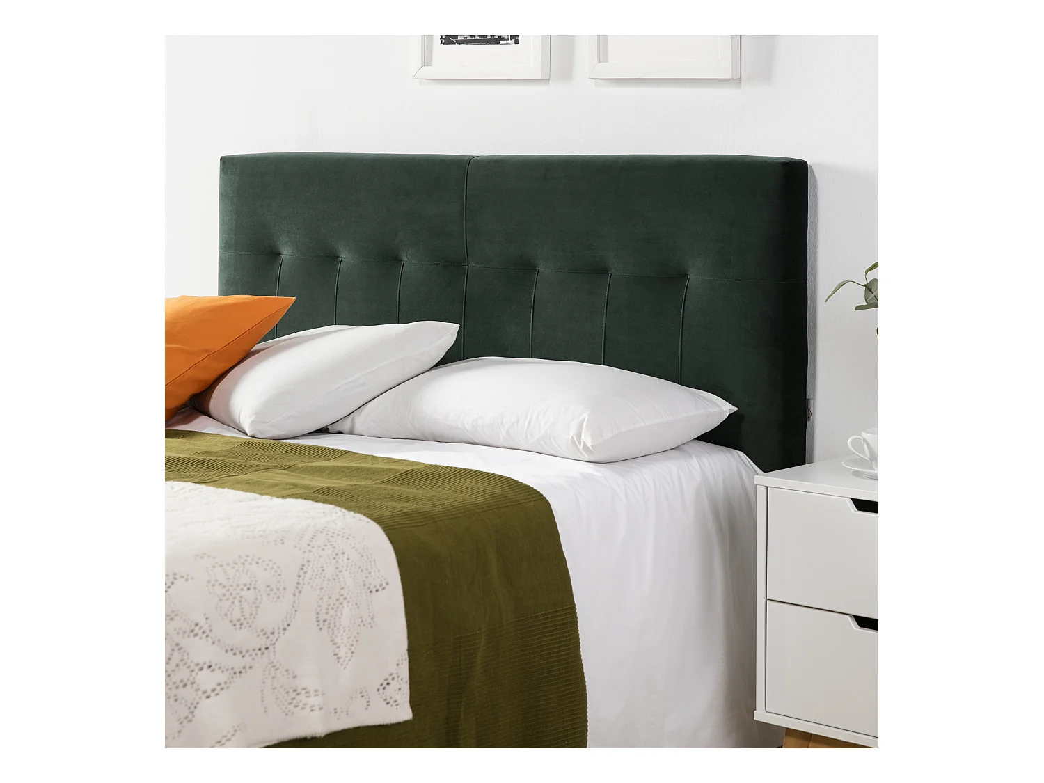 Tête de lit tapissée Napoles 140x100 cm Vert, Velours, Pieds en Bois