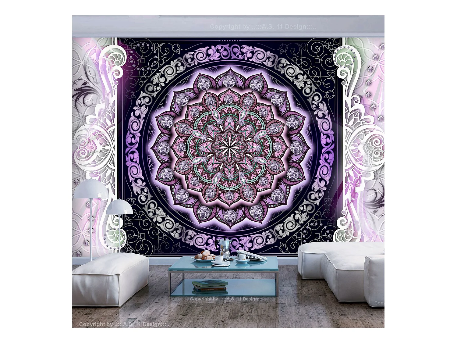 Papier peint adhésif Vitrail rond - 196 x 140 cm