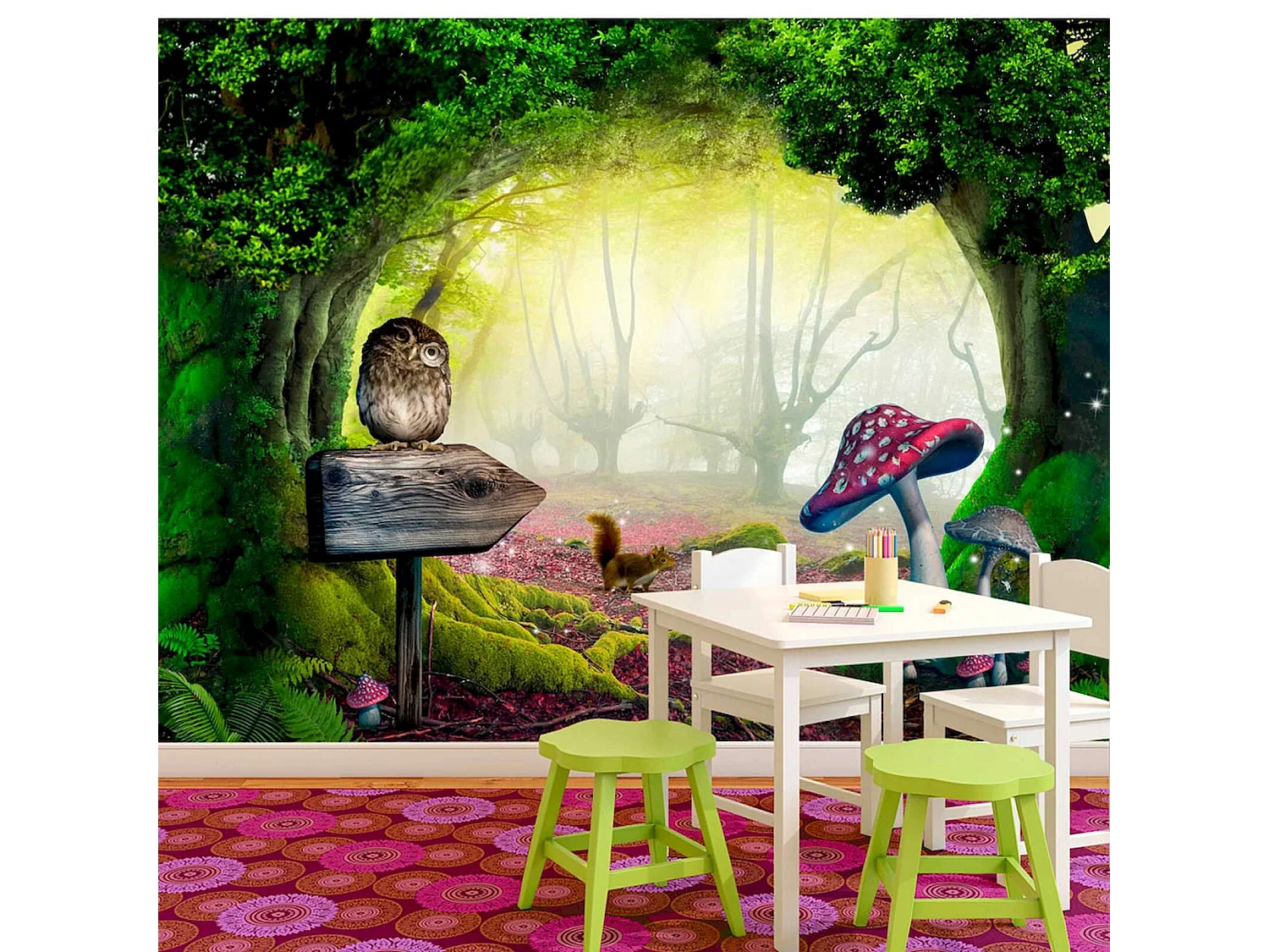 Papier peint adhésif Le coin des chouettes - 98 x 70 cm