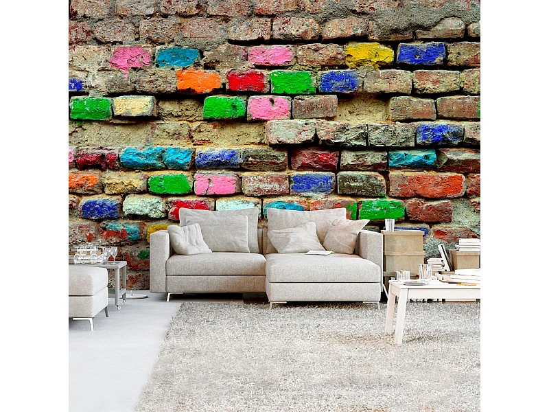 Papier peint adhésif Briques colorées - 147 x 105 cm