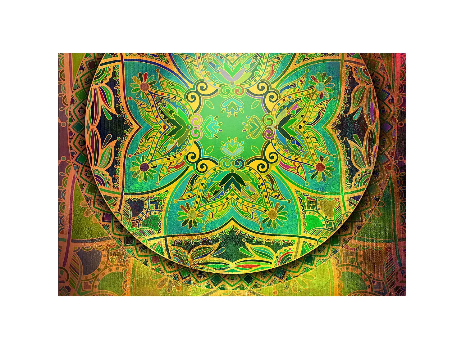 Papier peint adhésif Mandala, émeraude fantaisie - 98 x 70 cm