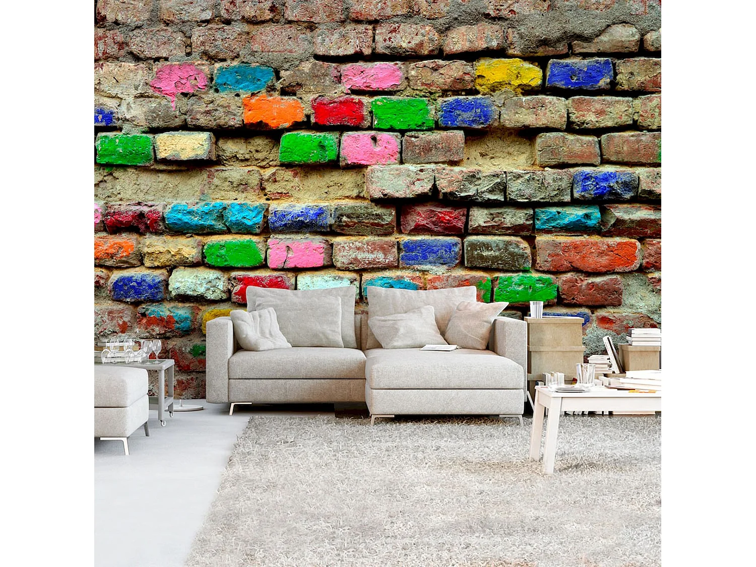 Papier peint adhésif Briques colorées - 98 x 70 cm