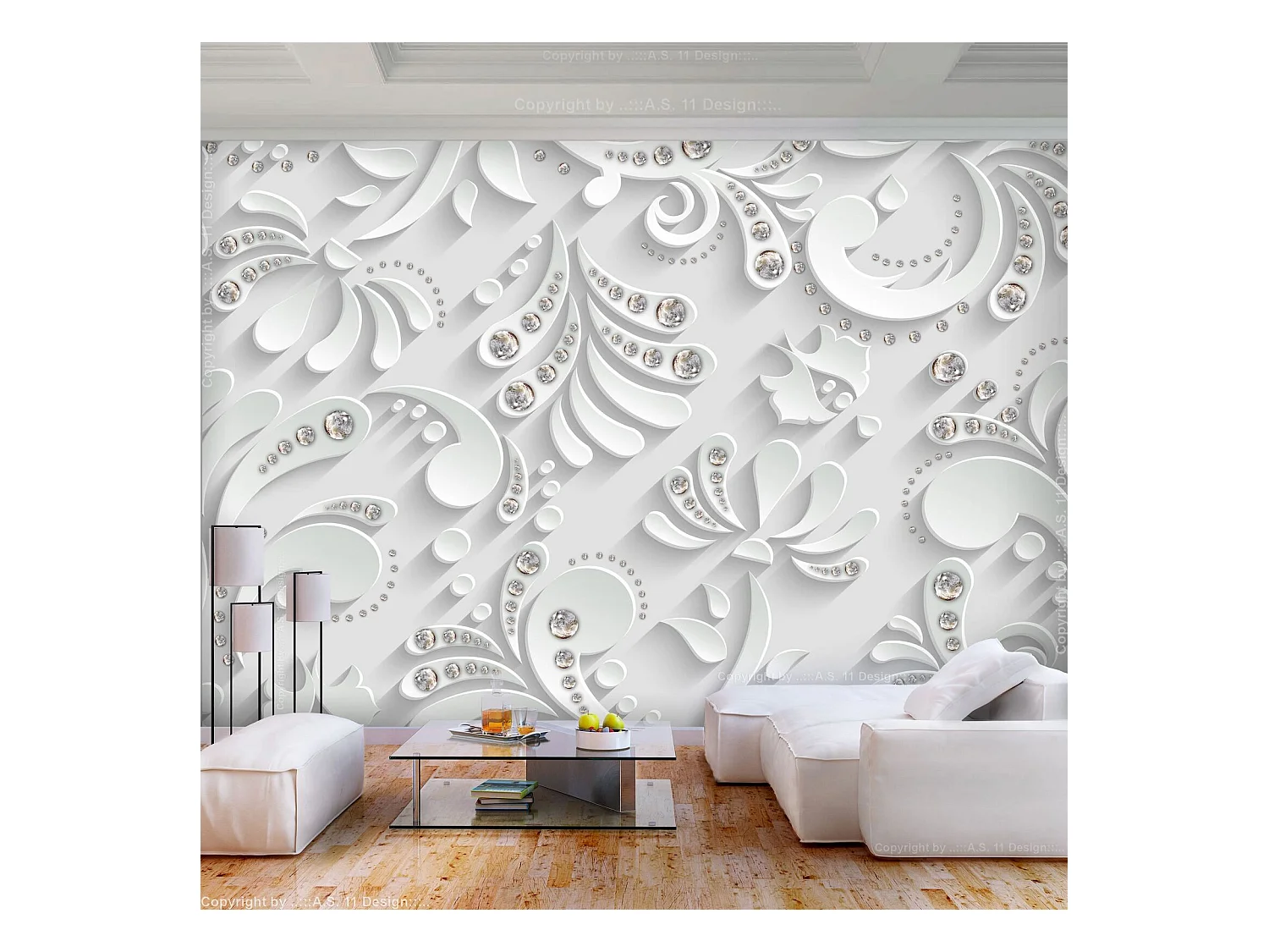 Papier peint adhésif Fleurs avec cristaux - 147 x 105 cm