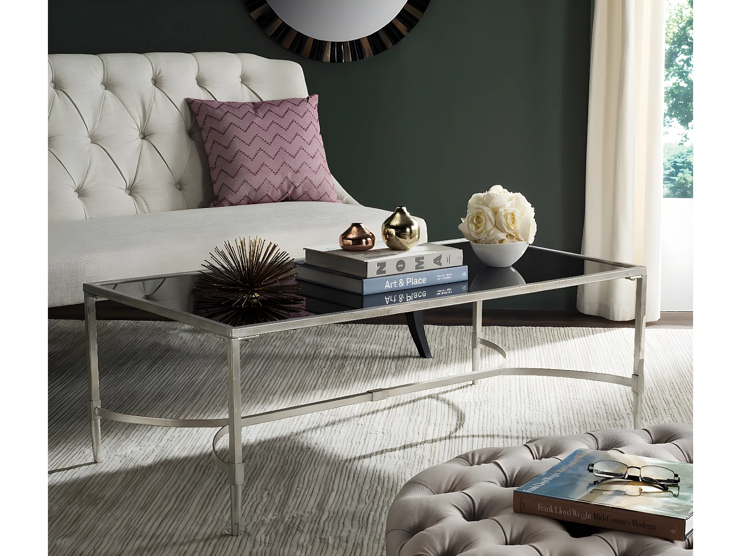 Table d'appoint Argent et noir 66 X 127 X 45.72 cm - Ferne