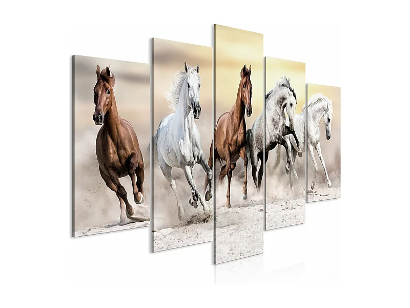 Tableau Flock of Horses (5 Parts) Wide - 100 x 50 cm