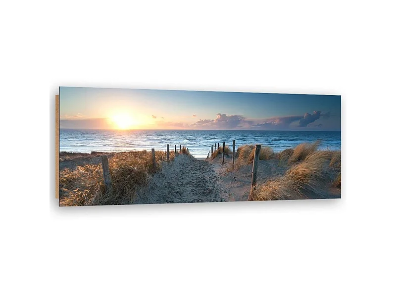 Tableau bois coucher de soleil sur la mer - 90 x 30 cm