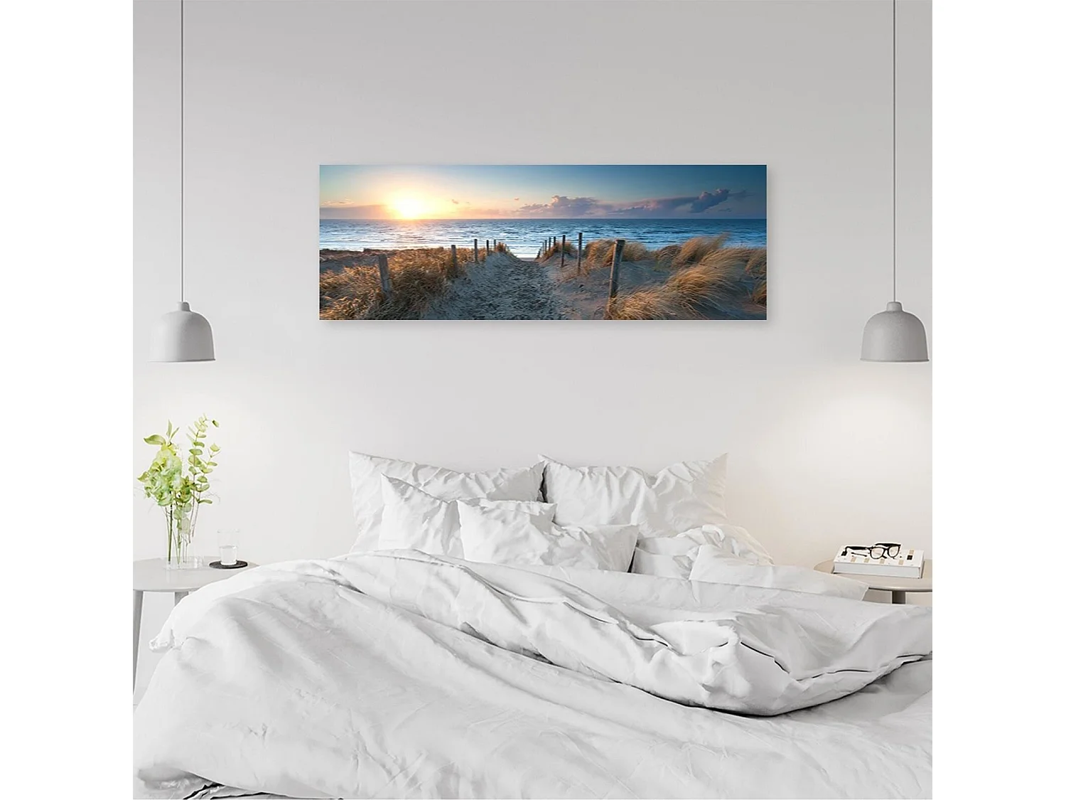 Tableau bois coucher de soleil sur la mer - 90 x 30 cm