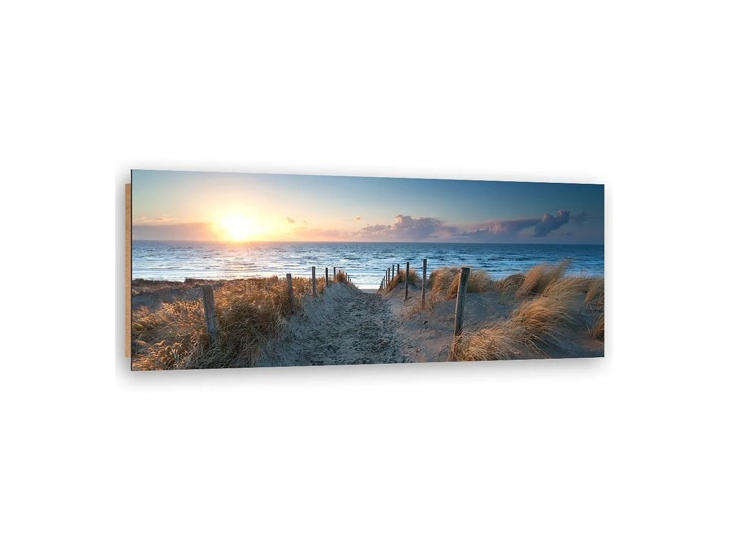 Tableau bois coucher de soleil sur la mer - 90 x 30 cm