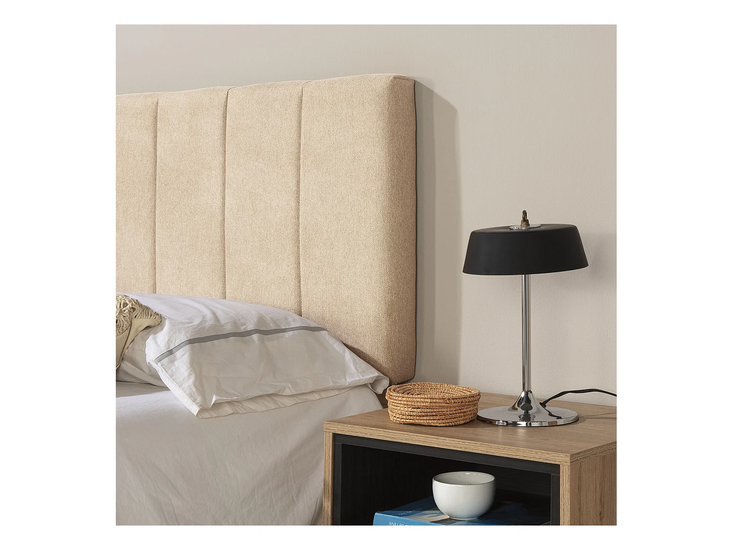Cabecero tapizado Creta 150x60 cm Color Beige, Acolchado con Espuma, Bordado Vertical, 8 cm de Grosor