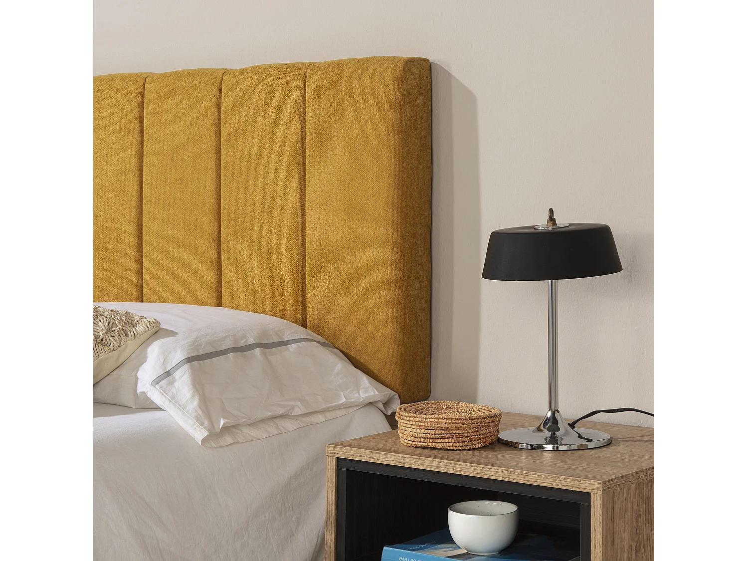 Cabecero tapizado Creta 150x60 cm Color Mostaza, Acolchado con Espuma, Bordado Vertical, 8 cm de Grosor