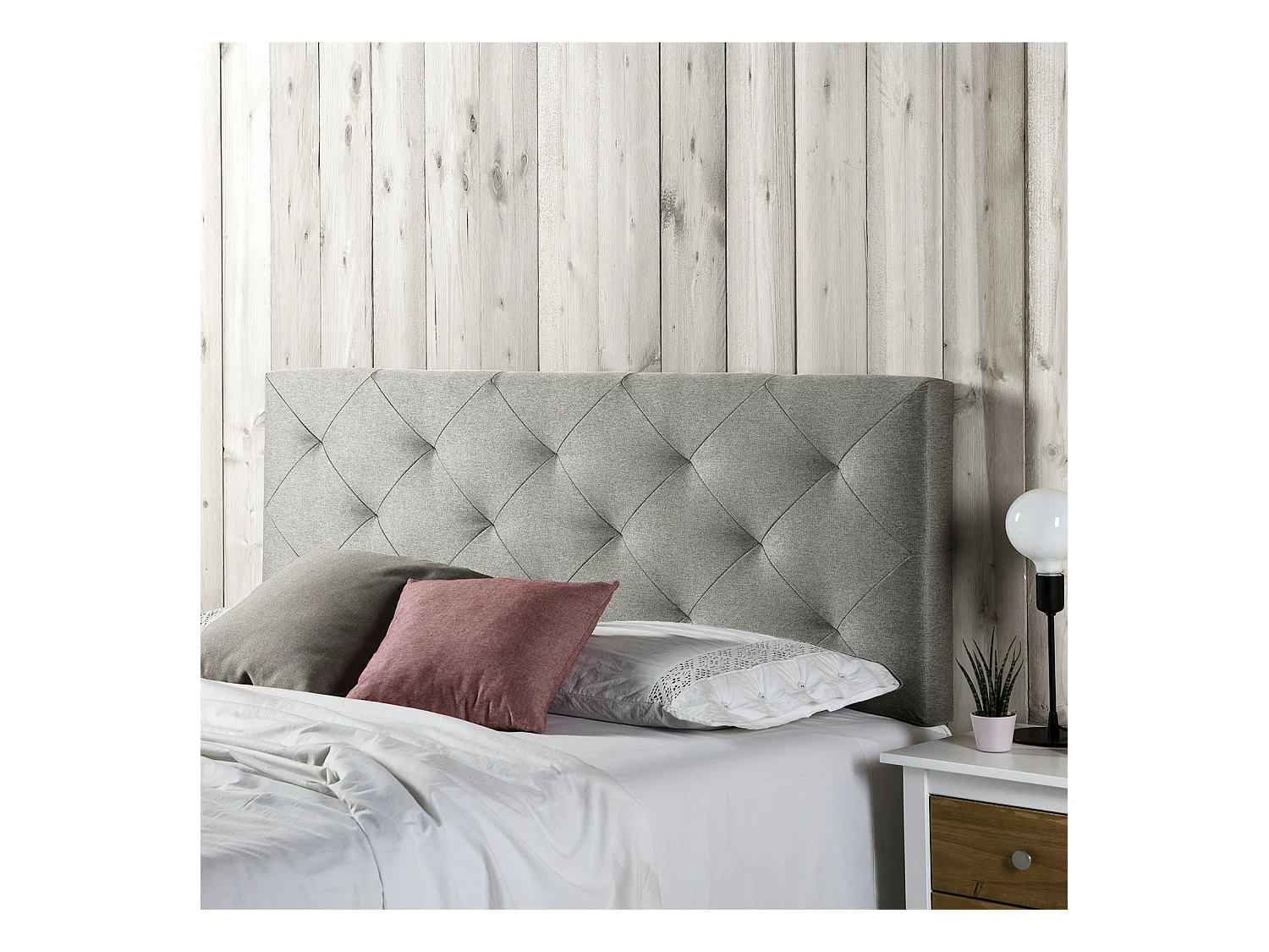 Tête de lit Milano 90x60 cm, Losanges en Tissu Gris, 8 cm d'épaisseur