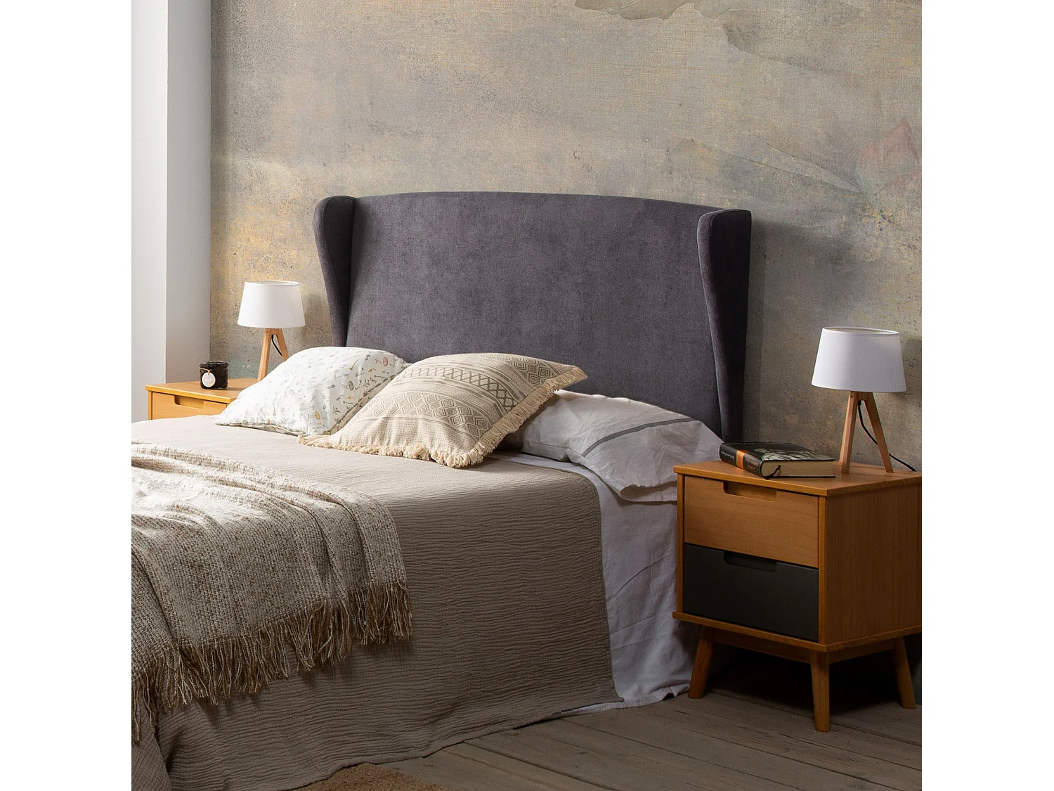 Oorfauteuil hoofdeinde München 140x60 cm Donkergrijs, voor bed van 135 cm, Gewatteerd met Schuim