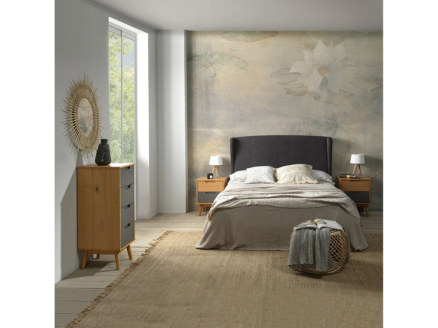 Oorfauteuil hoofdeinde München 140x60 cm Donkergrijs, voor bed van 135 cm, Gewatteerd met Schuim