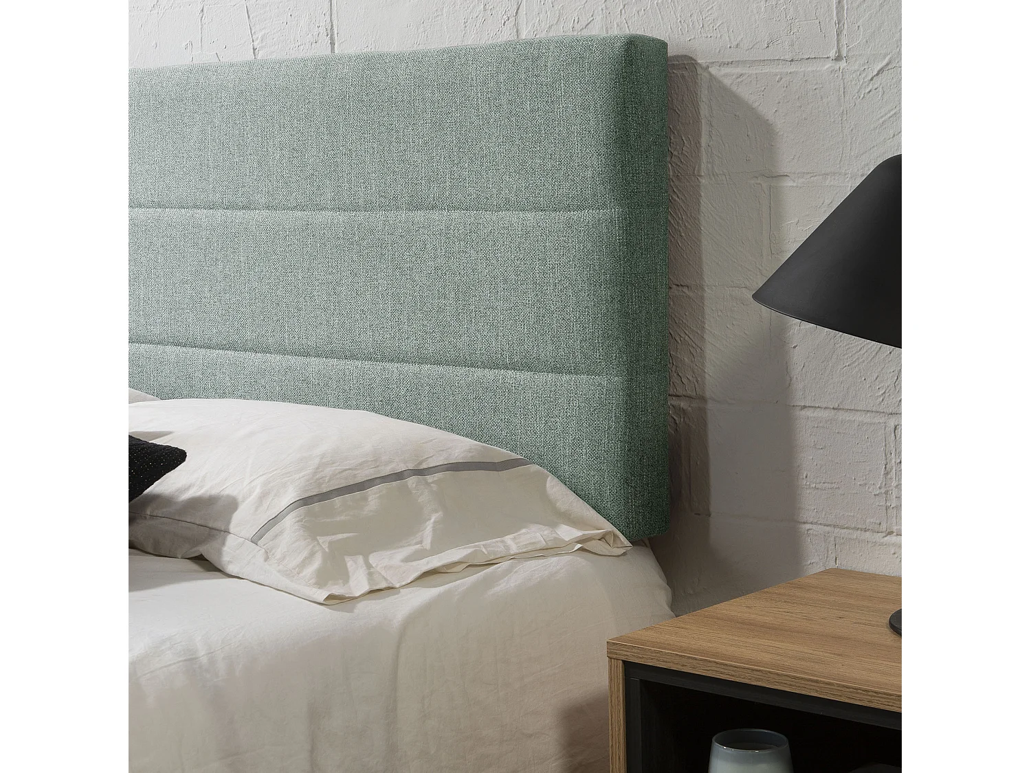 Gecapitonneerd hoofdeinde Miconos 140x60 cm Groen, voor Bed 135, Gewatteerd met Schuim, Horizontaal Geborduurd, 8 cm Dikte