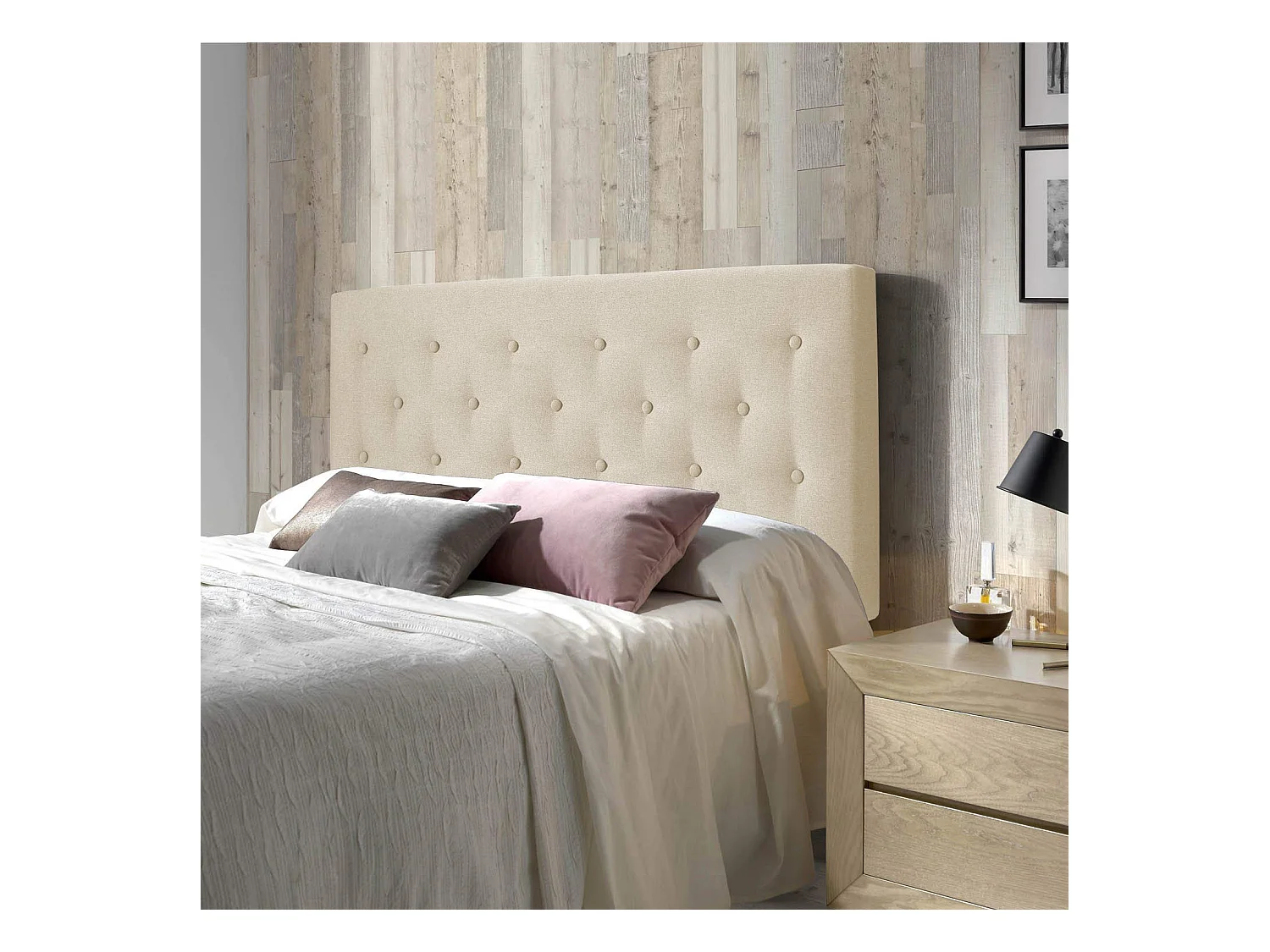 Cabecero tapizado Oslo 140x100 cm, capitone en Tela Beige, 8 cm de profundidad