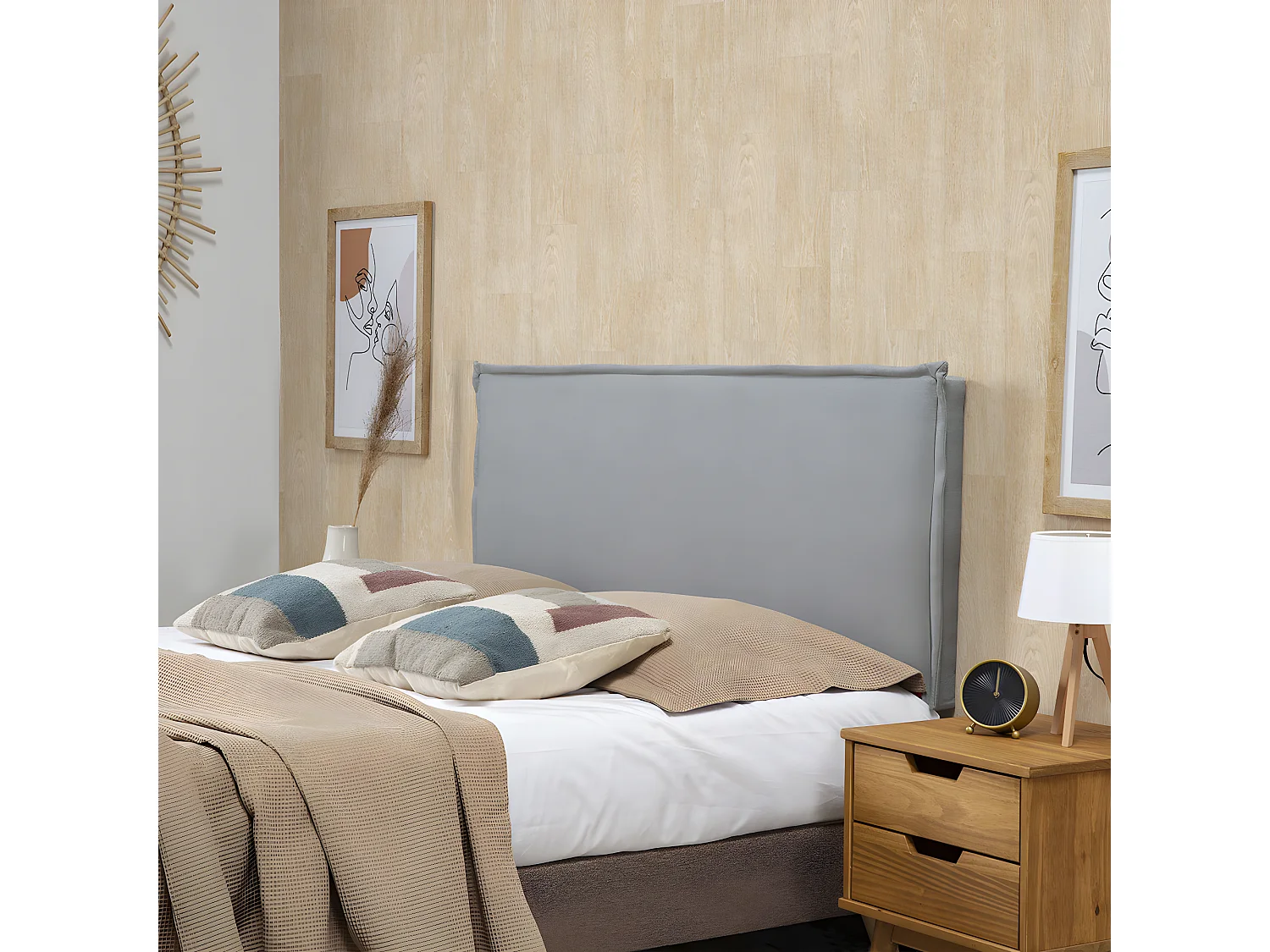 Tête de lit Berlin 150x100 cm, Tissu Gris, Épaisseur Totale de 8 cm