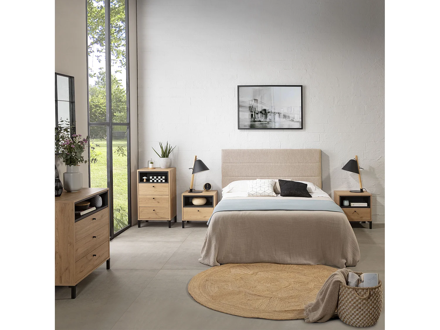 Hoofdeinde gestoffeerd Miconos 150x60 cm Kleur Beige, Gewatteerd met Schuim, Horizontaal Geborduurd, 8 cm Dikte