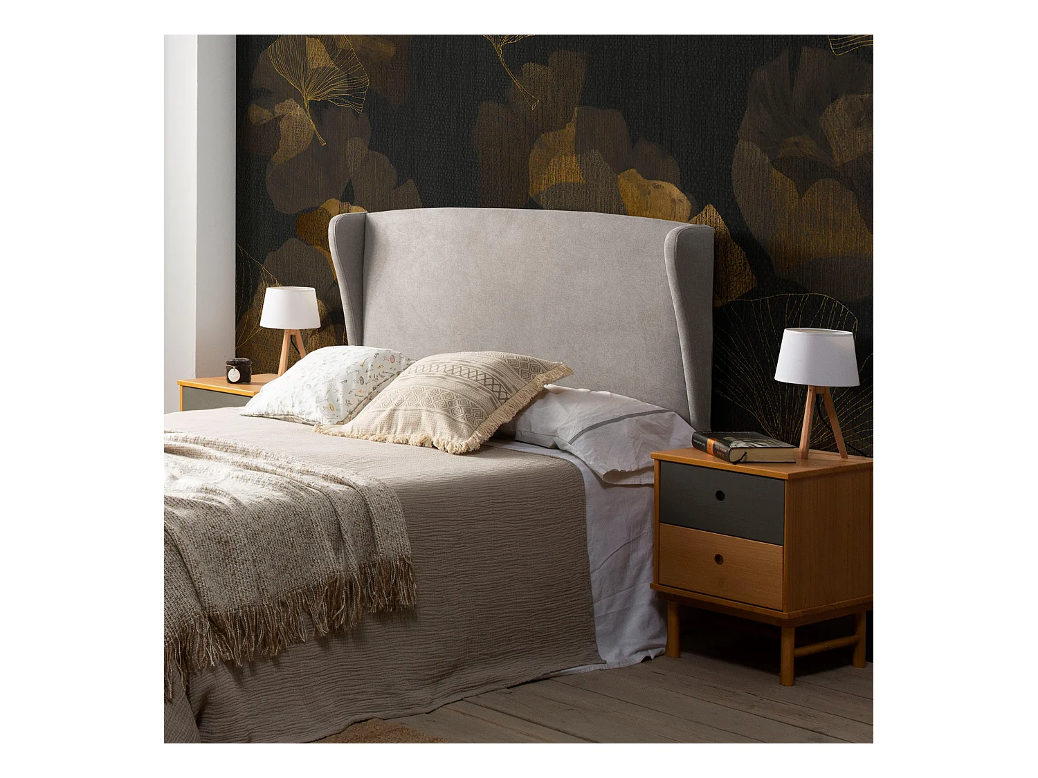 Oorfauteuil hoofdeinde München 140x60 cm Grijs, voor bed van 135 cm, Gewatteerd met Schuim