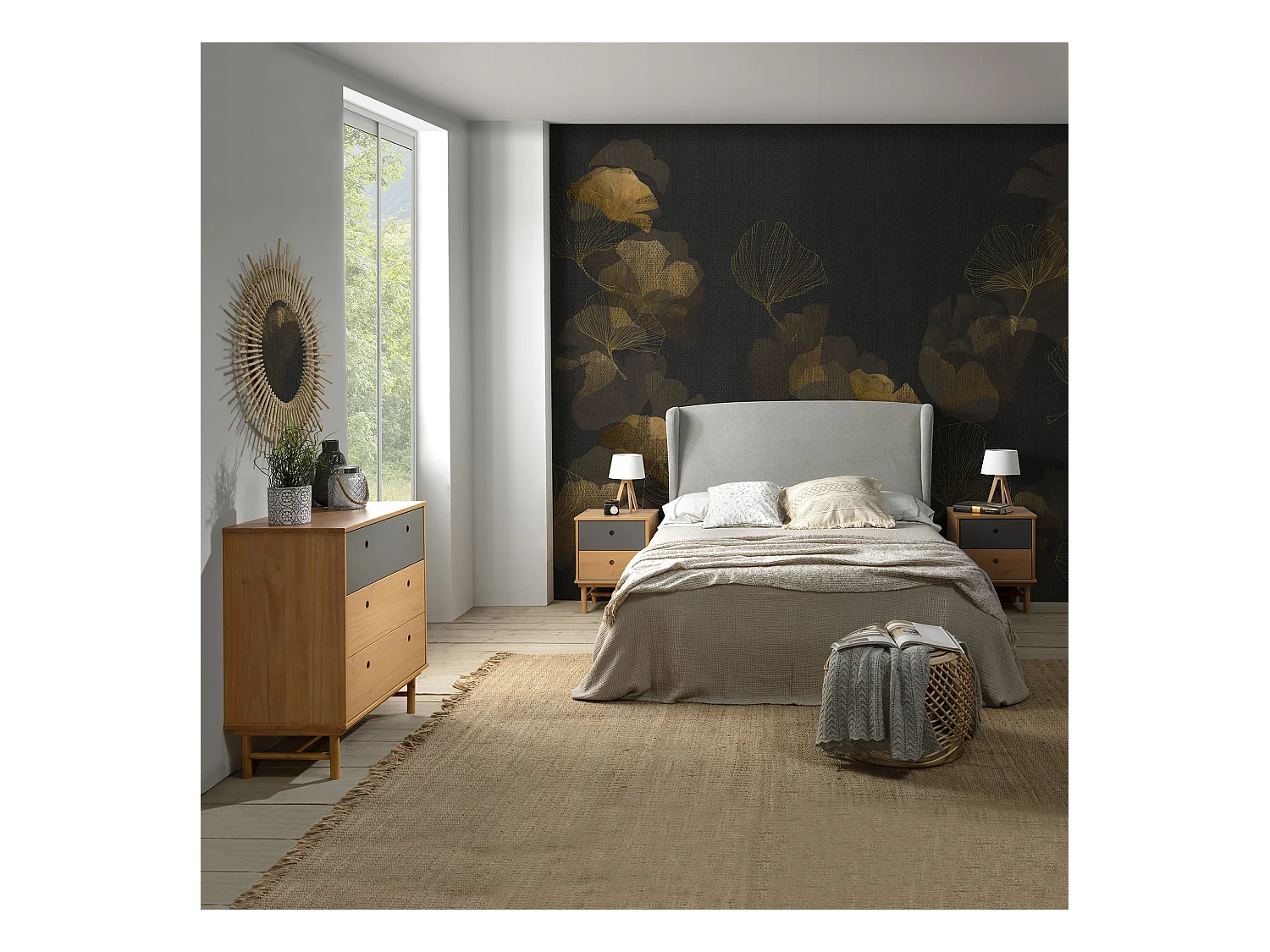 Oorfauteuil hoofdeinde München 140x60 cm Grijs, voor bed van 135 cm, Gewatteerd met Schuim