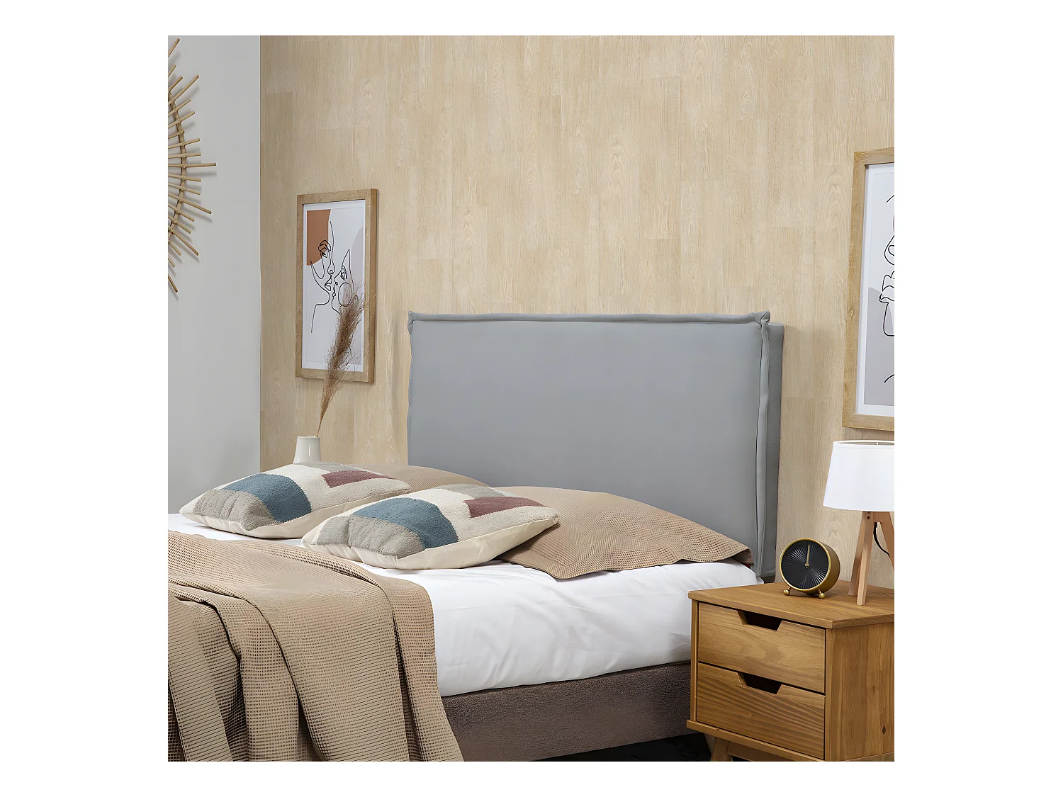 Hoofdeinde bekleed Berlijn 140x100 cm, Grijs stof, 8 cm diepte, inclusief ophangbeslag