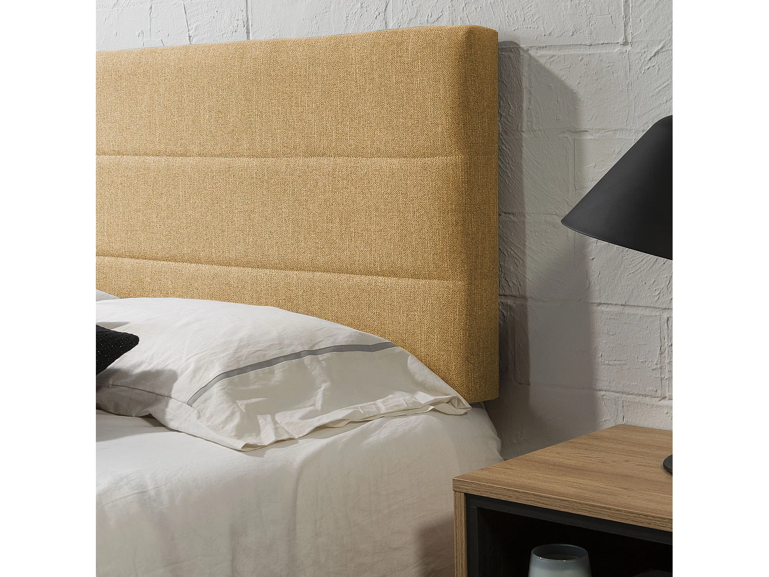 Hoofdeinde gestoffeerd Miconos 160x60 cm Mosterdkleur, Gewatteerd met Schuim, Horizontaal Geborduurd, 8 cm Dikte