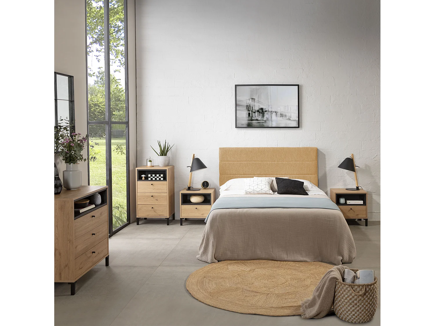 Hoofdeinde gestoffeerd Miconos 160x60 cm Mosterdkleur, Gewatteerd met Schuim, Horizontaal Geborduurd, 8 cm Dikte