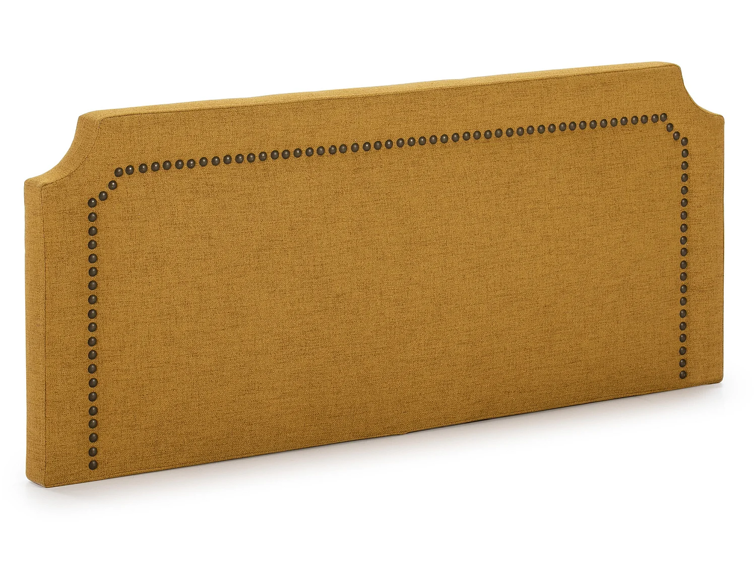 Hoofdeinde gestoffeerd Leonor 140 x 60 cm Mosterd, Spijkers in Bruine Kleur, Totale Dikte 8 cm