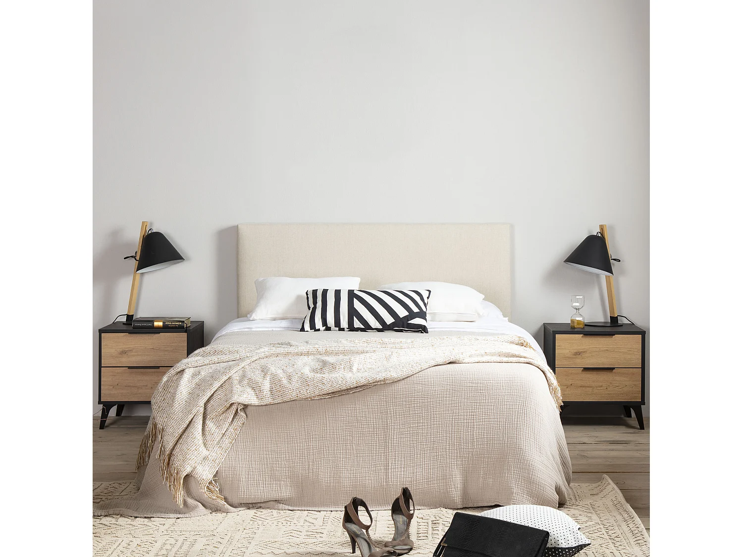 Cabecero tapizado Tagomago 140x60 cm de Lino Natural, para Cama 135 cm, Acolchado con Espuma, 8 cm de Grosor