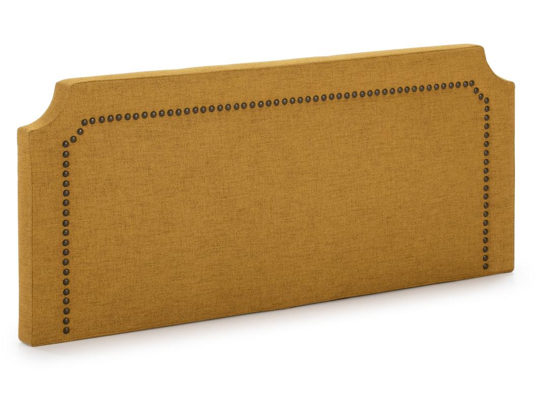 Beklede hoofdeinde Leonor 160 x 60 cm Mosterd, Spijkers in Bruin, Totale Dikte 8 cm