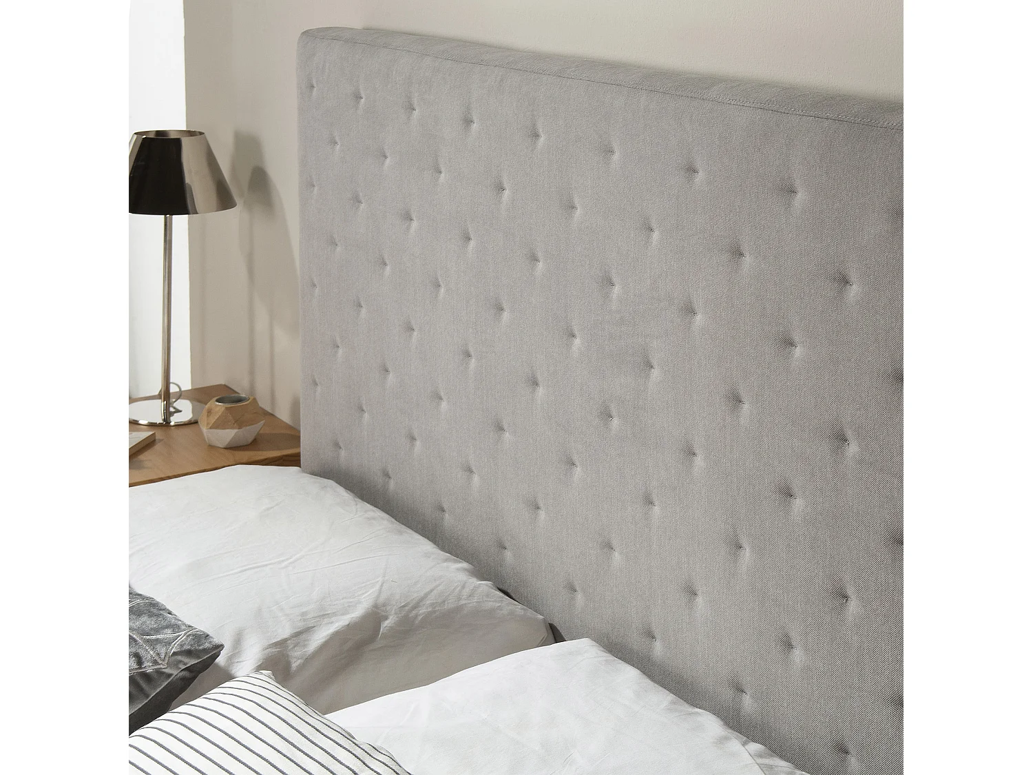 Cabecero tapizado Malta 160x60 cm Color Gris, Acolchado con Espuma, Bordado Efecto capitoné, 8 cm de Grosor