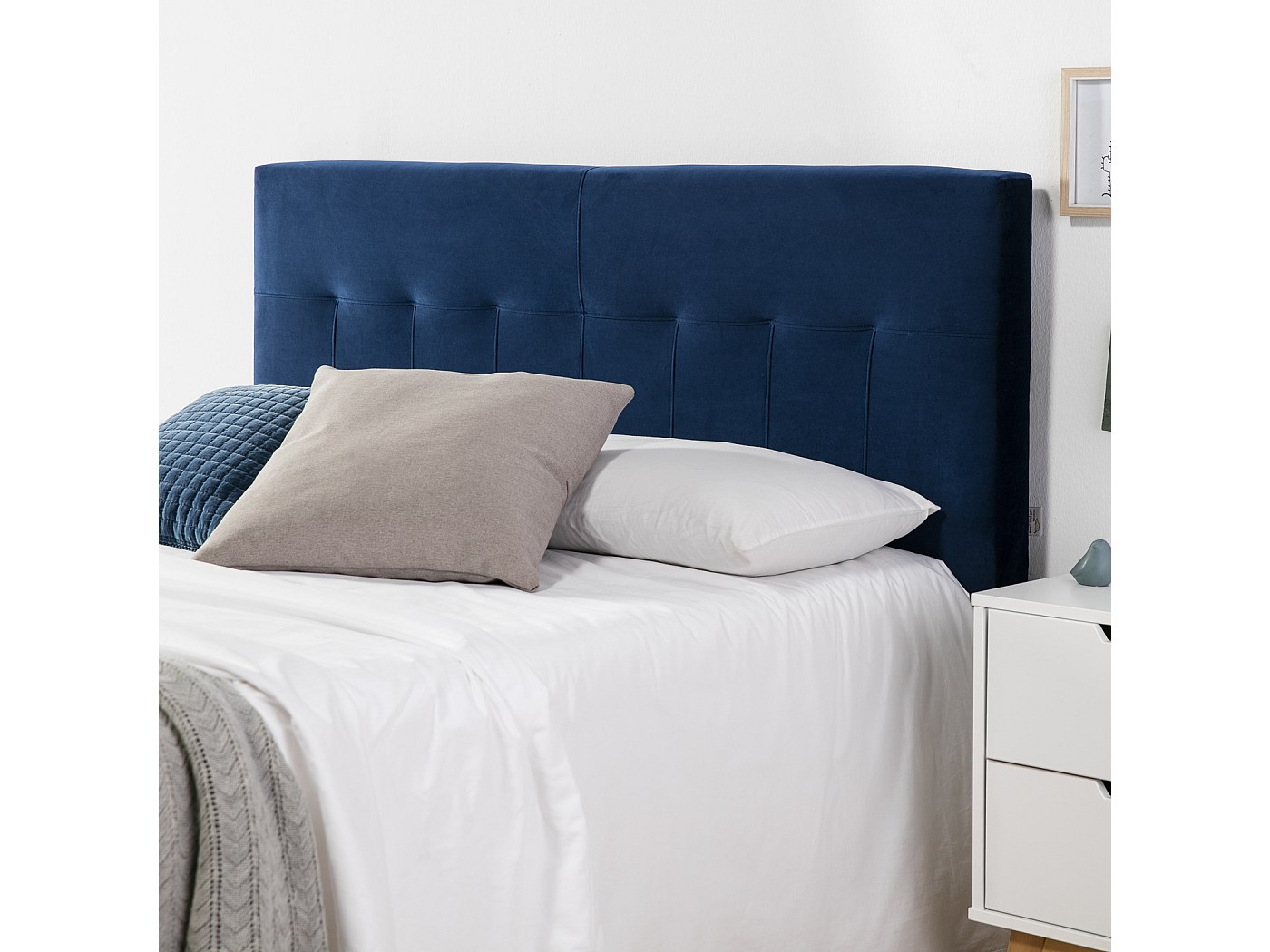 T te De Lit Tapiss e Napoles 160x100 Cm Bleu Velours Pieds En Bois