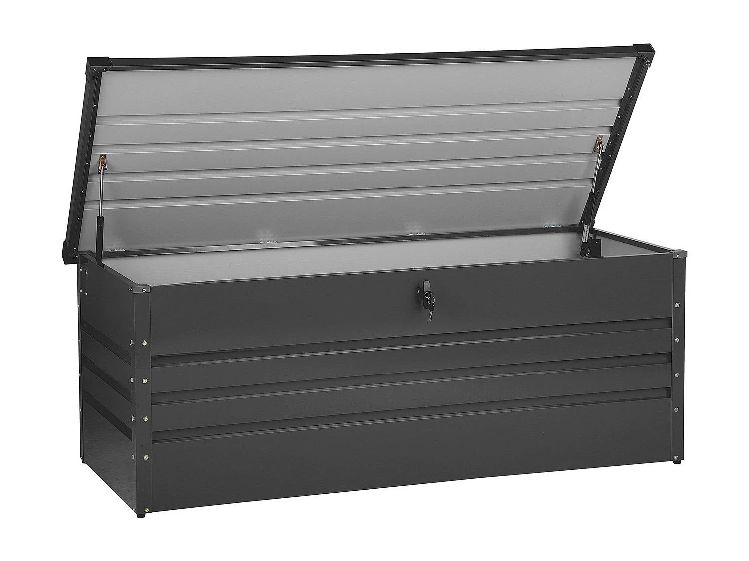 Große Metall-Gartentruhe 600 l graphitgrau Kissenbox Auflagenbox für die Terrasse wasserdicht Aufbewahrungsbox Gartenbox Cebrosa