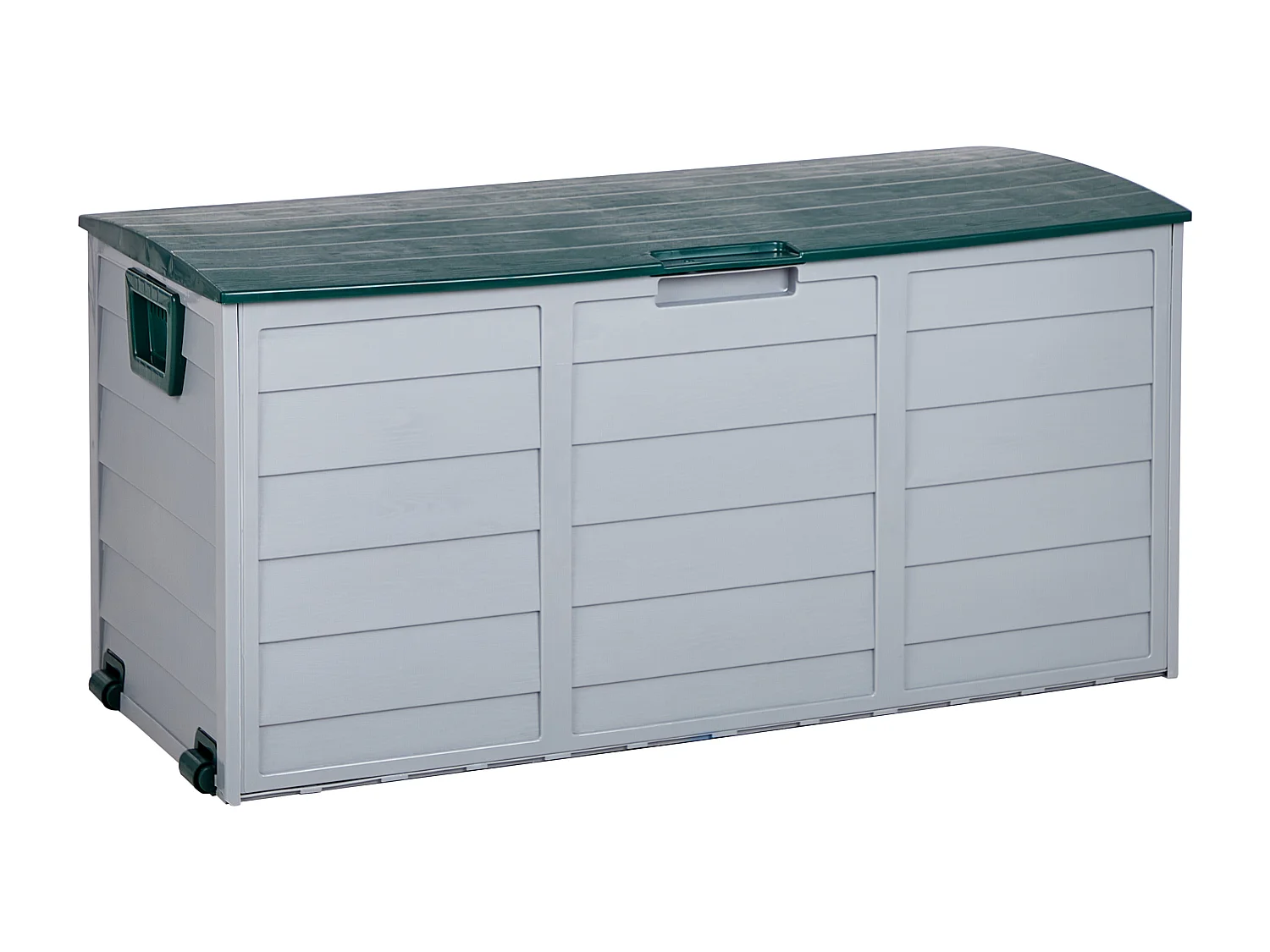 Beliani Wetterfeste Kunststoff-Auflagenbox Locarno in Grau und Grün, 112x50 cm – Perfekte Aufbewahrungslösung für Garten, Balkon und Terrasse Locarno