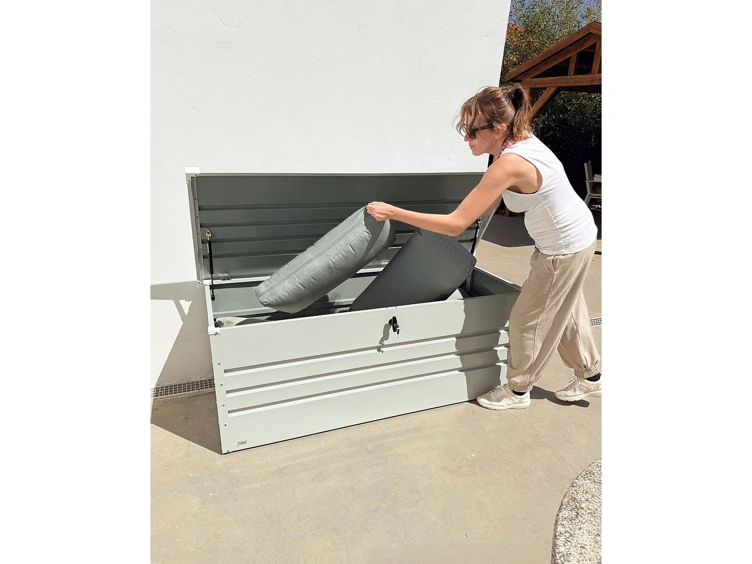 Coffre de rangement CEBROSA Métal 165 cm 70 cm Gris clair