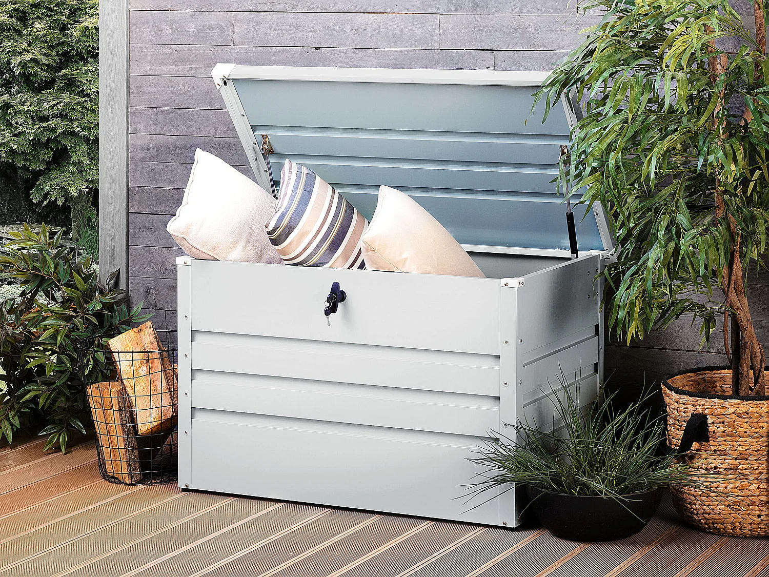 Aufbewahrungsbox CEBROSA Metall 100 cm 62 cm Hellgrau