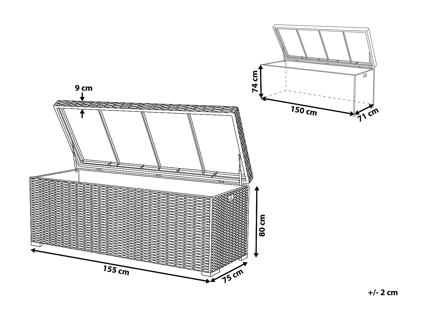 Praktische Auflagenbox Rattan 290 L 155 x 75 cm taupe Modena