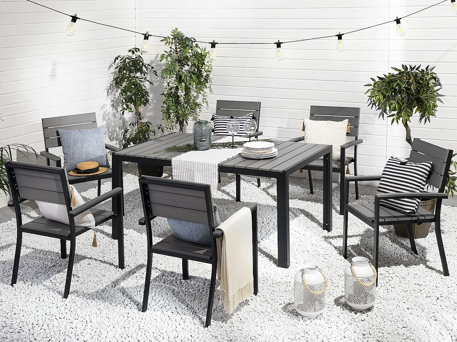 Table de salle à manger de jardin COMO 150 cm 90 cm Gris