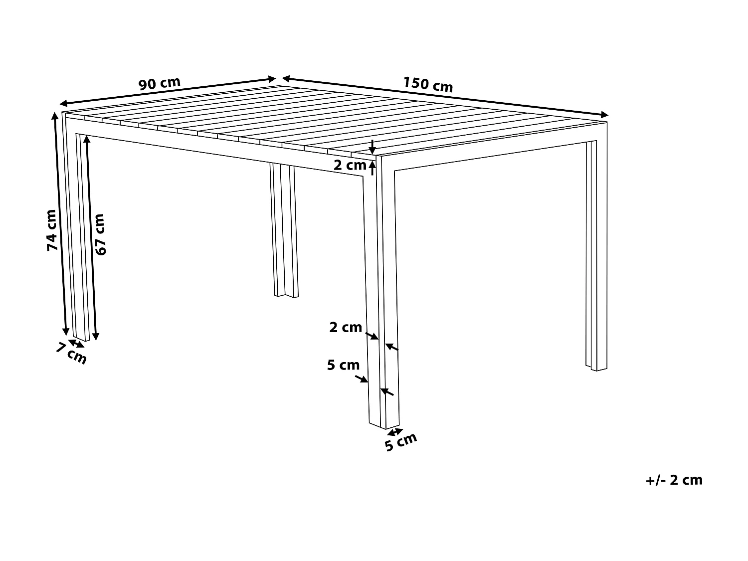 Table de salle à manger de jardin COMO 150 cm 90 cm Gris
