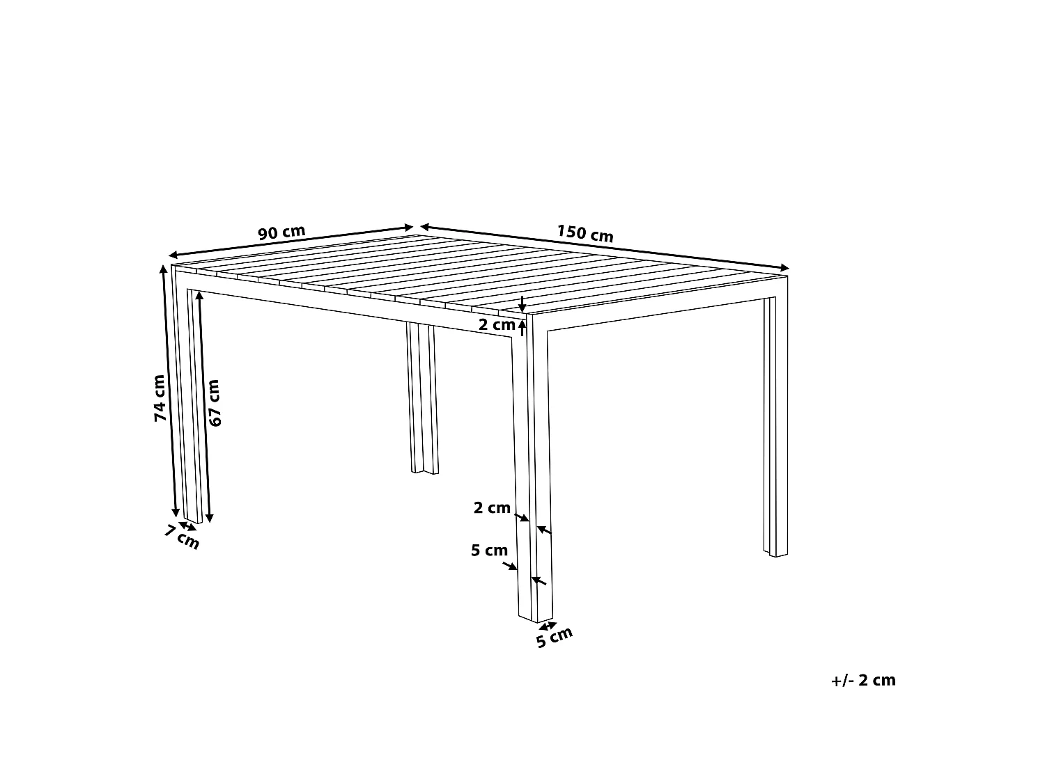 Table de salle à manger de jardin COMO 150 cm 90 cm Gris