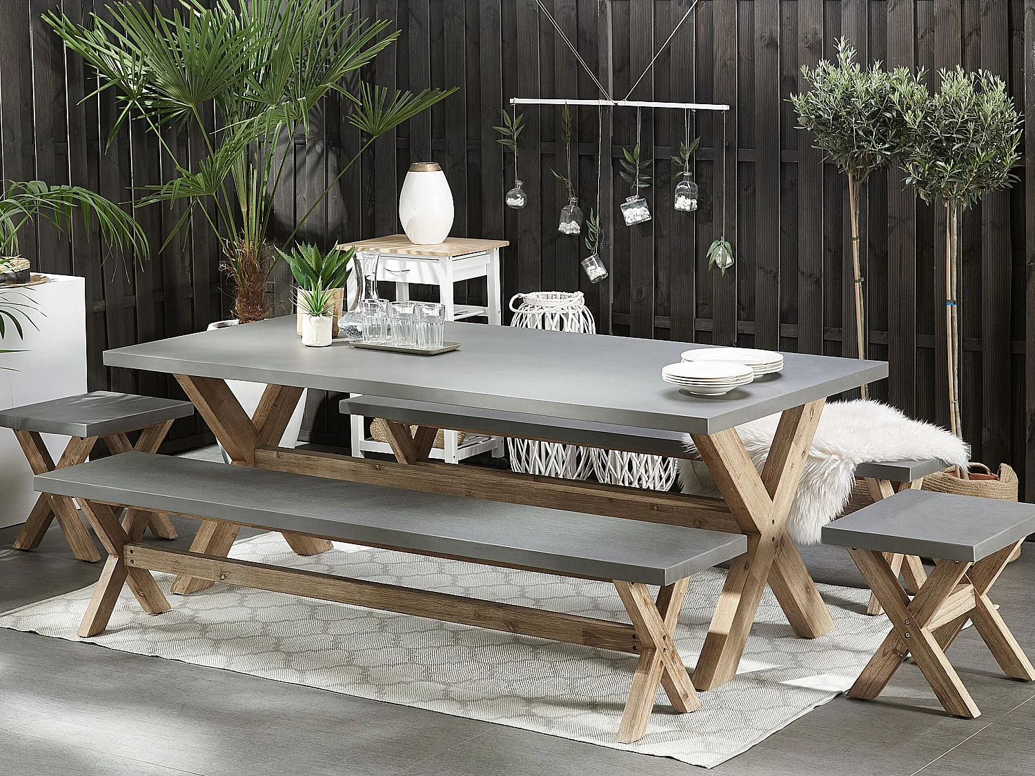 Table de salle à manger de jardin OLBIA 200 cm 100 cm Béton Gris